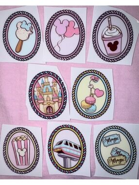 Set of 8 Disney Park Treats UV DTF Decals 2" Cup Stickers Tumblers